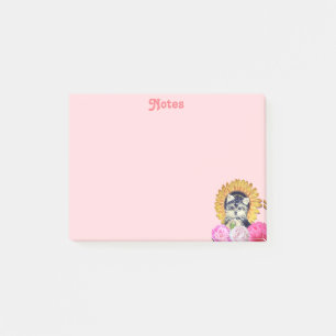 Post-it® Chien mignon avec fleurs sur rose