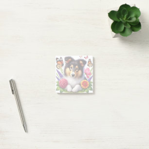 Post-it® Chien-mouton Shetland avec fleurs et papillons