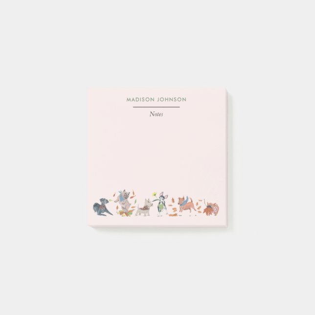 Post-it® Chiens mignons monogramme rose post-it notes (Devant)