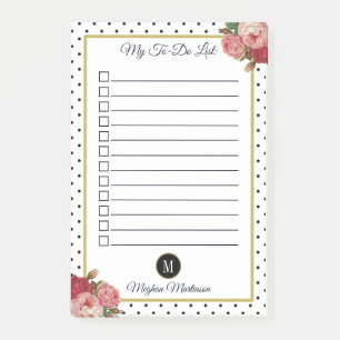 Post-it® Chiffres noirs blancs Nom du monogramme floral à