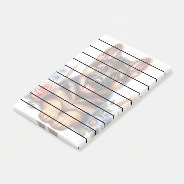 Post-it® Chiot allemand jouant avec fleurs (Incliné)