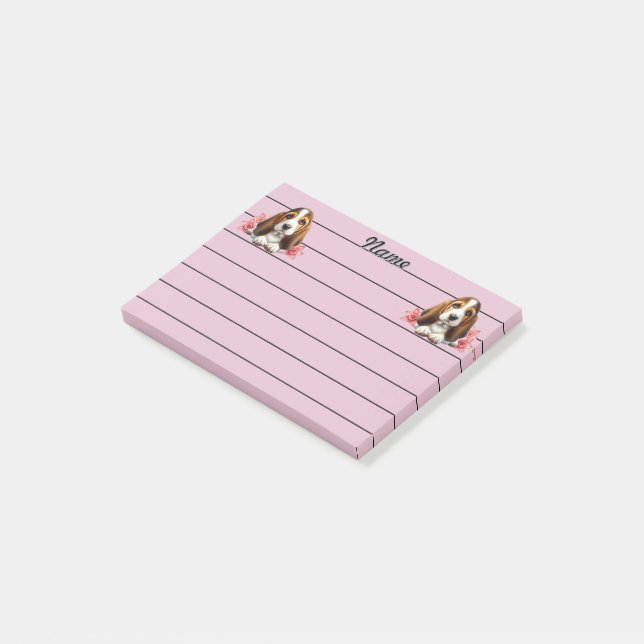 Post-it® Chiot Hound Personnalisé Avec Fleurs (Incliné)