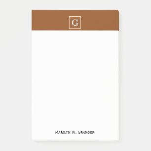 Post-it® Chocolat Brown blanc encadré Monogramme initial