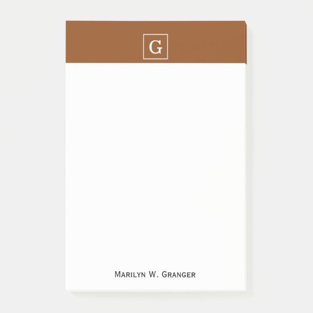 Post-it® Chocolat Brown blanc encadré Monogramme initial (Devant)