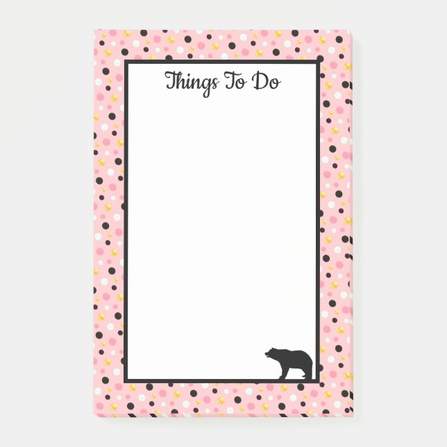 Post-it® Choses à faire Ours et pois sur rose (Devant)