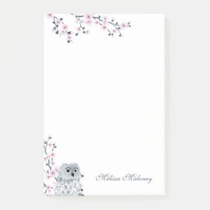 Post-it® Chouette mignonne Monogramme gris rose