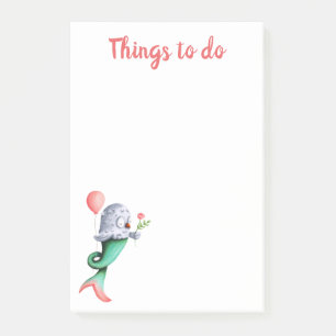 Post-it® Chouette mignonne rose et verte de sirène choses à