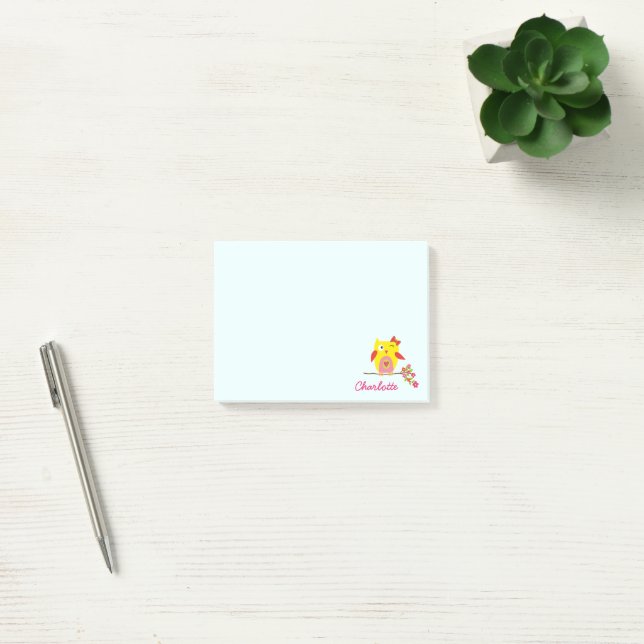 Post-it® Chouette sur branche avec Fleurs roses Nom personn (Bureau)