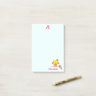 Post-it® Chouette sur branche avec Fleurs roses Nom personn