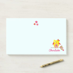 Post-it® Chouette sur branche avec Fleurs roses Nom personn