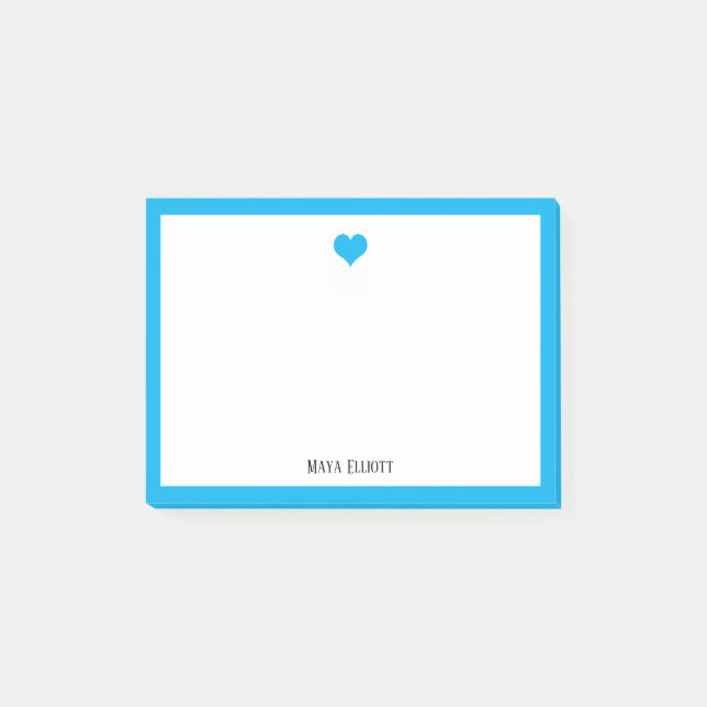 Post-it® Ciel bleu clair Coeur et frontière sur blanc avec  (Devant)