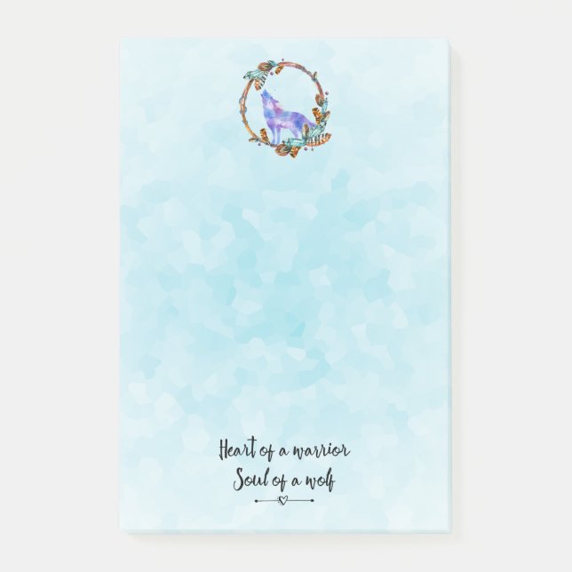 Post-it® Citation avec le loup hurlant dans une couronne de (Devant)