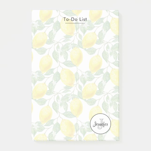 Post-it® Citrons jaunes avec Monogramme Motif vert (Devant)