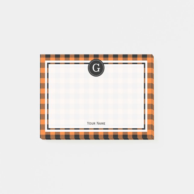 Post-it® Citrouille Orange Black Buffalo Plaid Check 1IR (Devant)