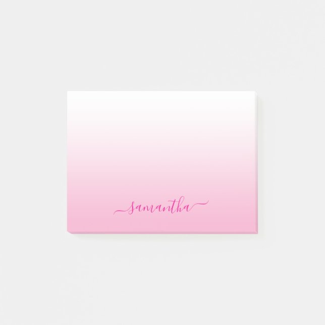 Post-it® Clair rose Ombre Élégant Script Nom de signature (Devant)