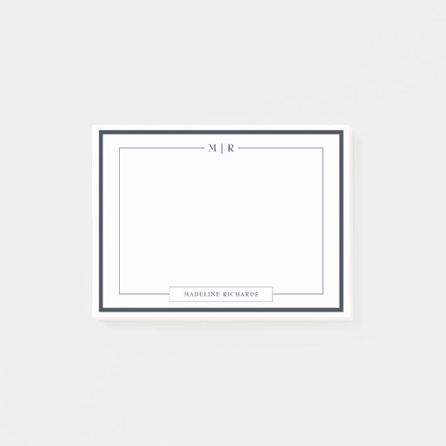Post-it® Classic Monogram Navy Blue Border Stationery (Devant)