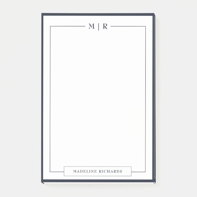 Post-it® Classic Monogram Navy Blue Border Stationery (Devant)