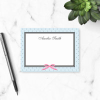 Classique moderne bleu Polka noir point rose ruban