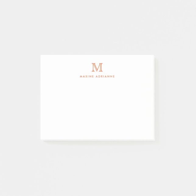 Post-it® Classique Moderne Simple Propre Orange Monogramme (Devant)