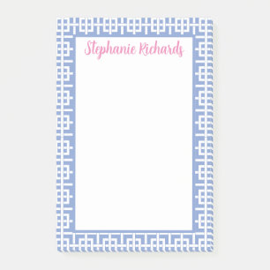 Post-it® Clé grecque bleue et blanche personnalisée, Preppy