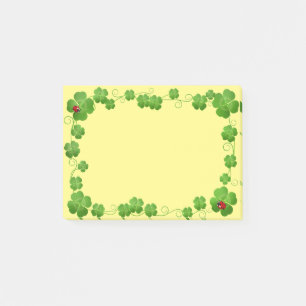 Post-it® Clovers à quatre feuilles et coccinelle sur jaune