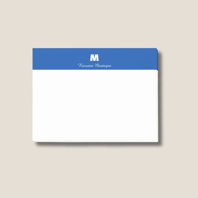 Post-it® Cobalt Blue Chic Personalized Name Letter Monogram (Créateur téléchargé)