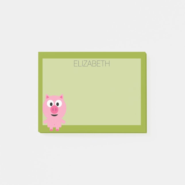 Post-it® Cochon de ferme en caricatures - rose et vert citr (Devant)