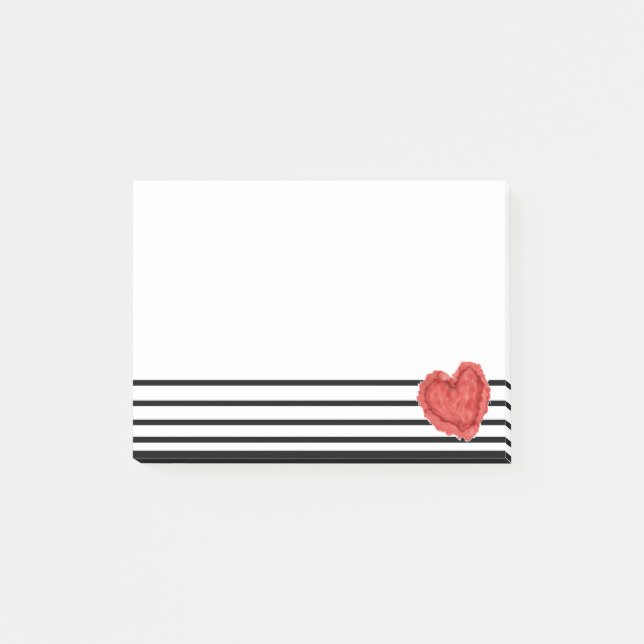 Post-it® Coeur d'aquarelle rouge sur bande noire et blanche (Devant)