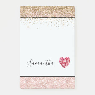 Post-it® Cœur en pétales de rose rouge rose poudré scintill