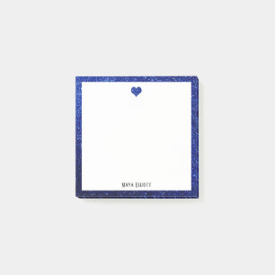Post-it® Cœur et bordure en faux brillant bleu sur fond bla