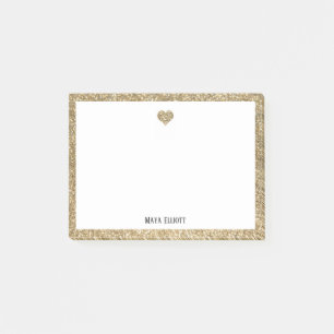 Post-it® Cœur et bordure en paillettes dorées avec du blanc