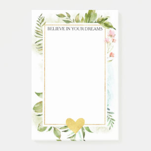 Post-it® Cœur floral pailleté or et feuilles