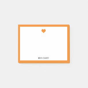 Post-it® Coeur orange et frontière sur blanc avec nom