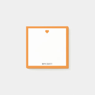Post-it® Coeur orange vif et frontière sur blanc avec nom