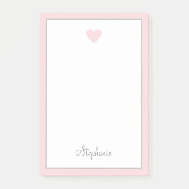 Post-it® Coeur rose pâle et bordé moderne Script (Devant)