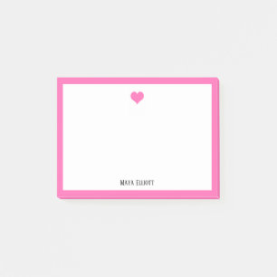 Post-it® Cœur rose vif et bordure sur fond blanc avec nom