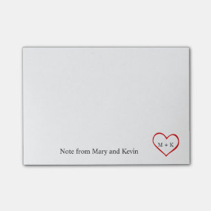 Post-it® Coeur rouge de monogramme fait sur commande des