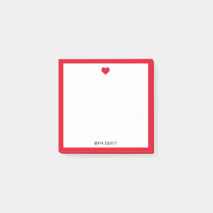 Post-it® Coeur rouge vif et frontière sur blanc avec nom