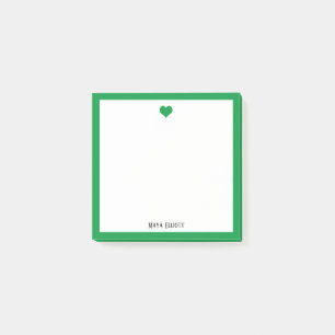 Post-it® Coeur vert clair et frontière sur blanc avec nom