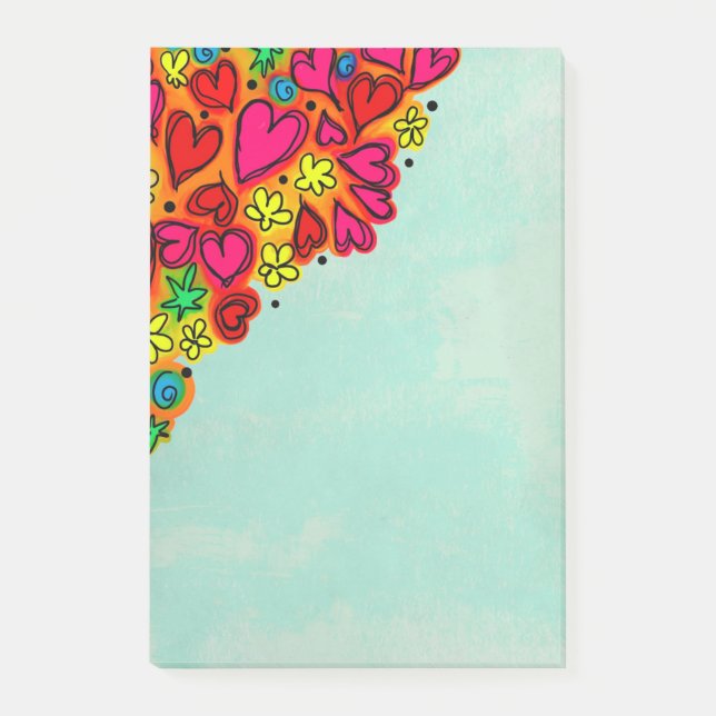 Post-it® Coeurs et fleurs de doodle à main mignonne (Devant)