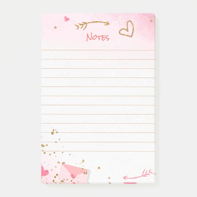 Post-it® Coeurs roses et Parties scintillant or (Devant)