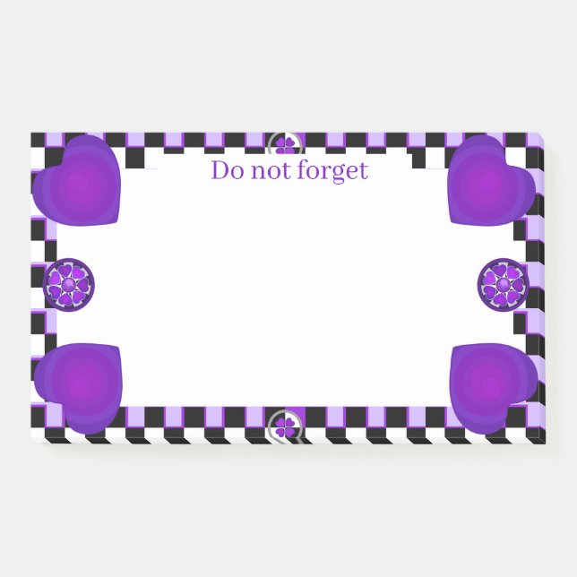 Post-it® Coeurs violets B&W battants (Devant)