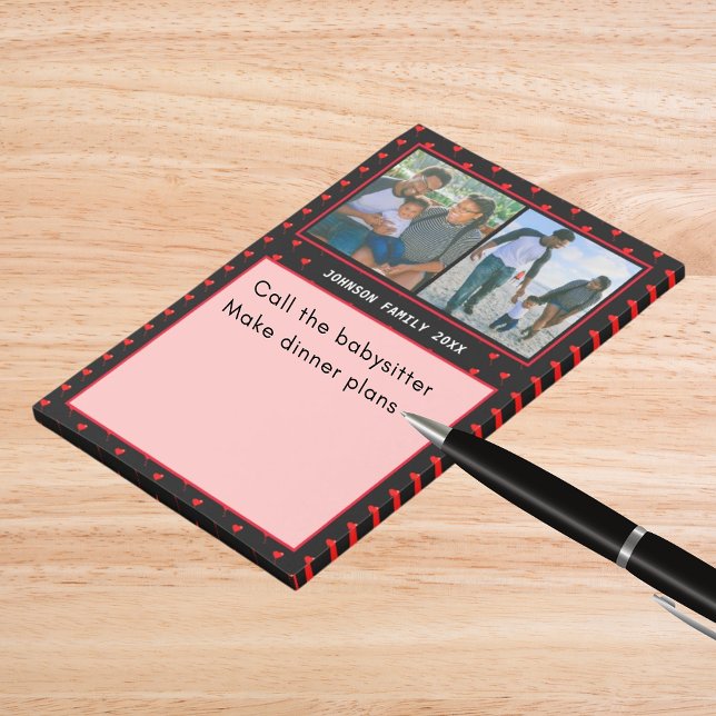 Post-it® Collage Photo Famille Personnalisé Cœur Rouge & No (Photo Collage Family Personalized Red Heart & Name Post-it Notes)