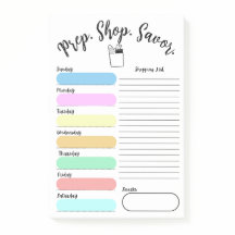 Colorful Weekly Meal Plan Note 4"x6"