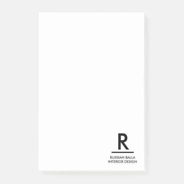 Post-it® Conception de note de monogramme noir blanc modern (Devant)