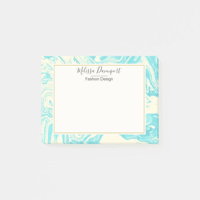 Post-it® Cool marbre design en Turquoise et Crème sur mesur (Devant)