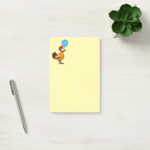 Post-it® Coq de dessin animé tenant un ballon bleu