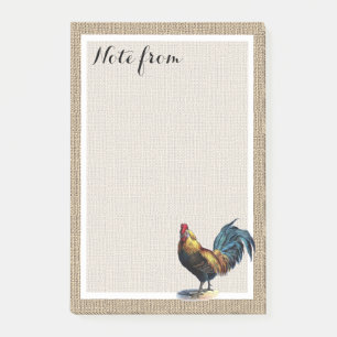 Post-it® Coq rouge bleu jaune personnalisé sur faux jute to