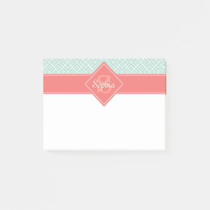 Post-it® Corail monogramme et Motif diamant de menthe