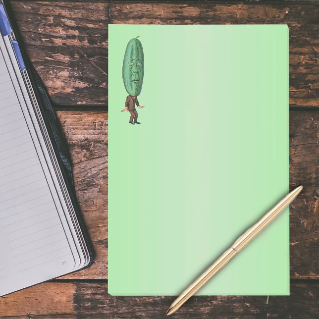 Post-it® Costume Brown Imaginaire Pickle Man (Silly man brown suit big green pickle head with face on light green large post it notes.)